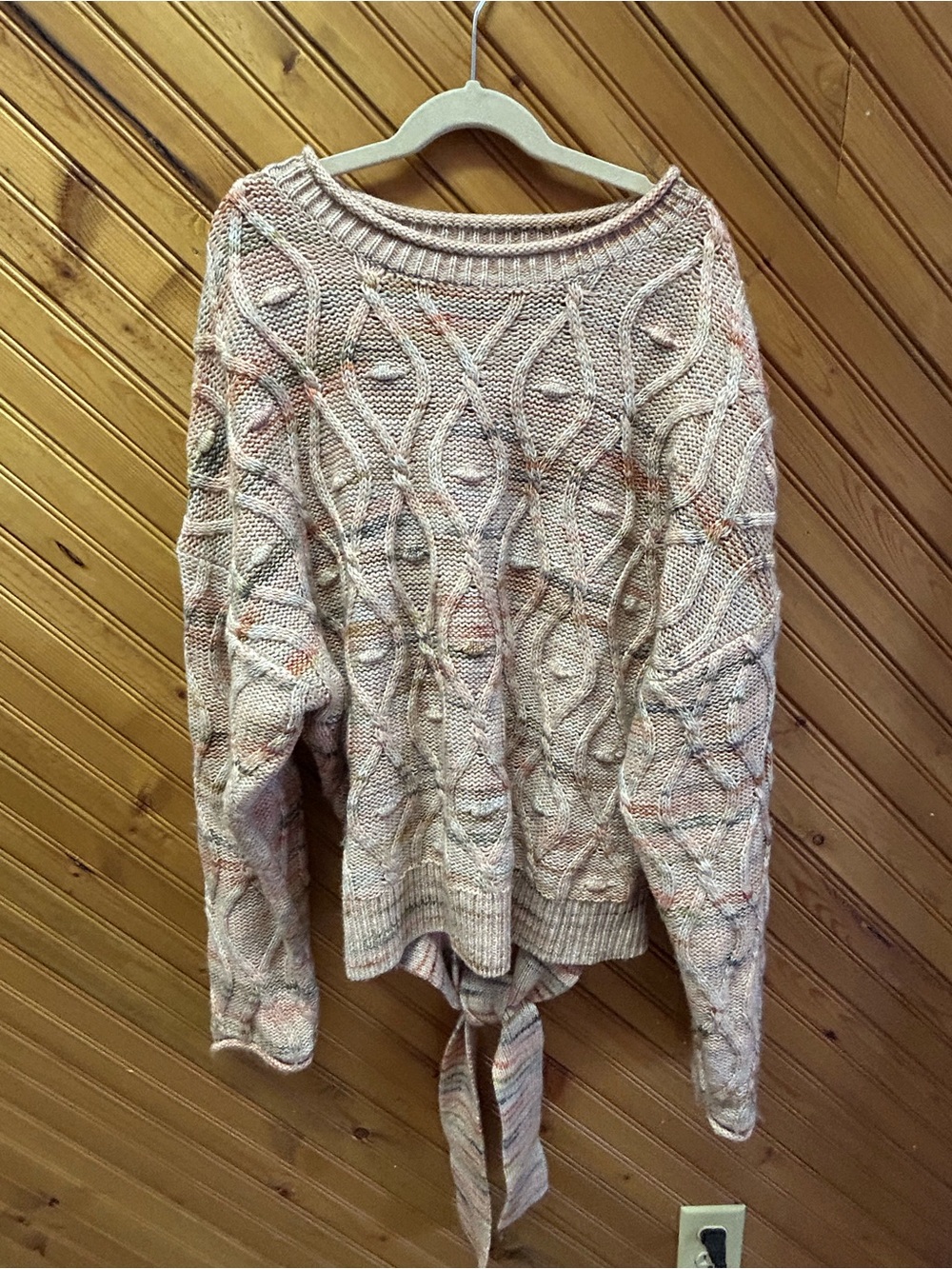 Universal Thread Cable-Knit Tie-Back Sweater in Pink and Cream